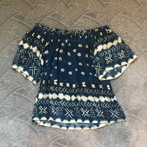 Blue Patterned Off The Shoulder Top